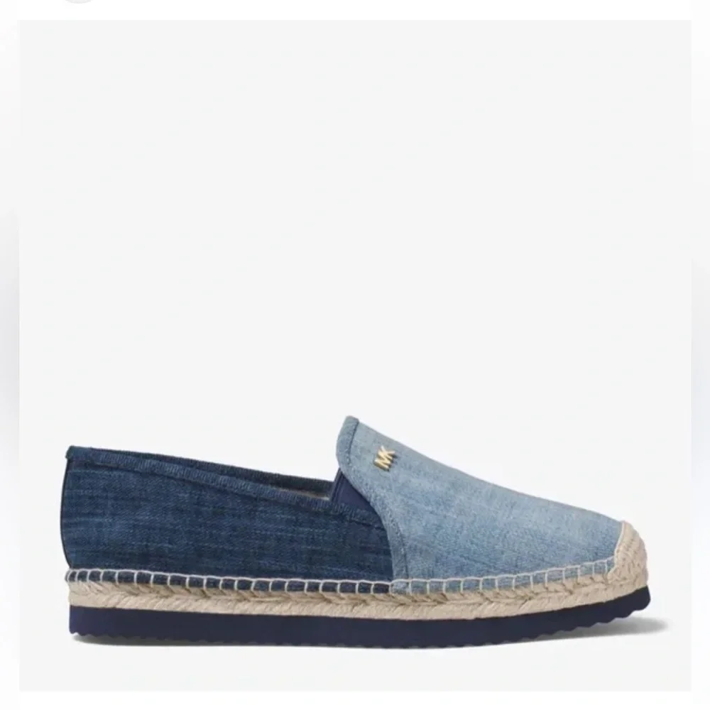 Michael Kors MK Two-Tone Denim Espadrilles 8 | Blue Canvas Slip On Flats